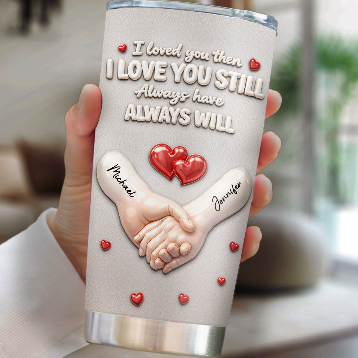 Custom Christmas Anniversary Gifts For Couple • Forever Holding Hands - Personalized 3D Effect Tumbler