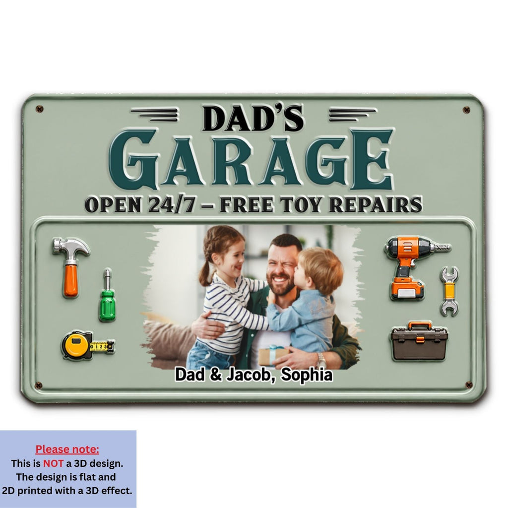Custom Photo 3D Home & Wall Decor, Birthday & Christmas Gift • Dad Papa Garage Photo - Personalized Metal Sign