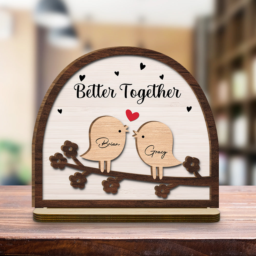 Custom Couple's Decor, Anniversary & Wedding Gift • Together Is Right Where We Belong - Personalized 2-Layer Wood Plaque With Flat Base