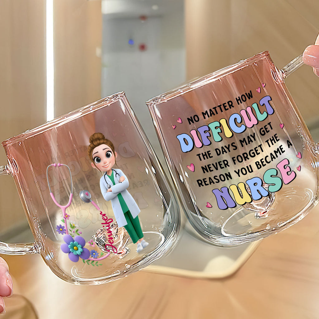 Custom Christmas & Birthday Keepsake Gift • Reason You Became A Nurse - Personalized Pink Gradient Glass Mug