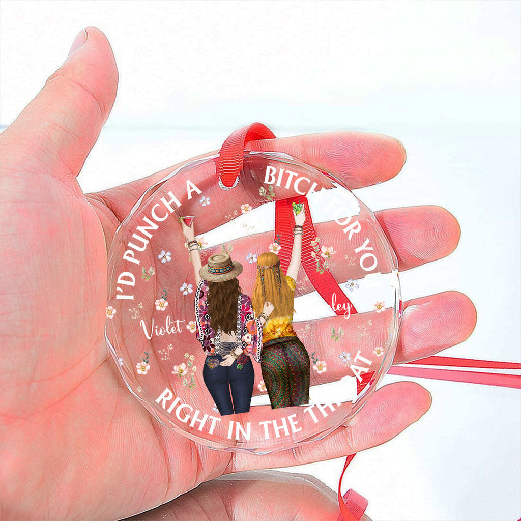 Custom Friendship Christmas Ornament, Best Friend Gift •  Punch Bitch Hippie Version - Personalized Glass Ornament