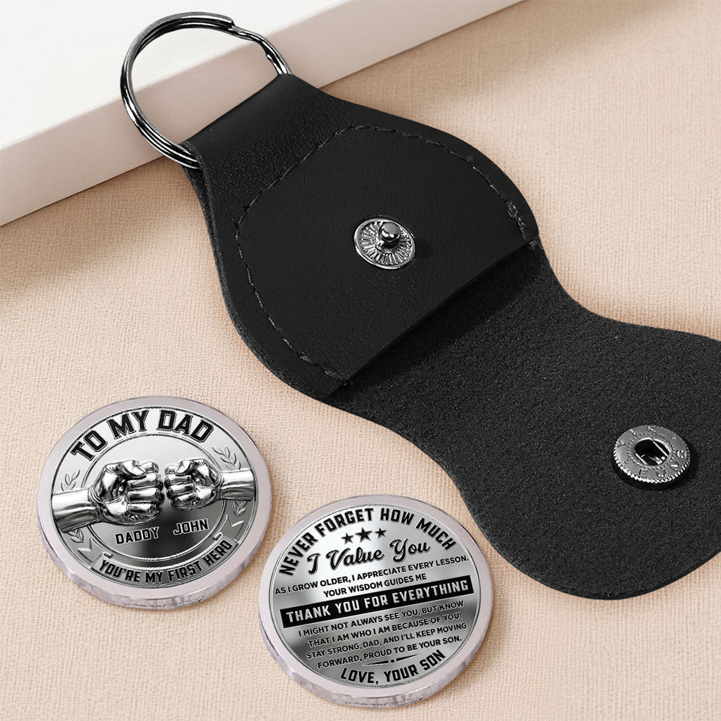 Custom Dad Coin Keychain, Father's Day Birthday Keepsake • You Mean Everything Dad - Personalized Pocket Hug