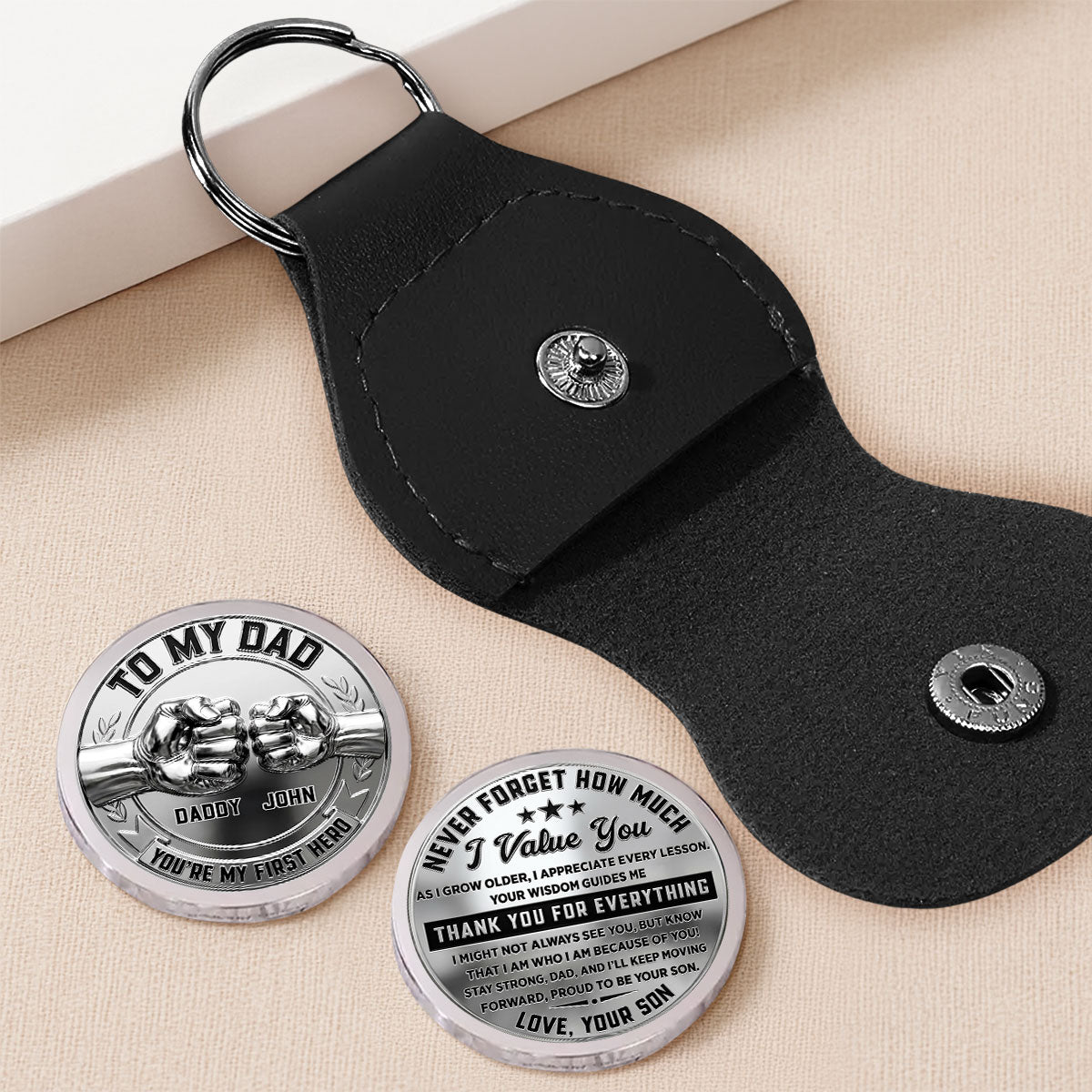 Custom Dad Coin Keychain, Father's Day Birthday Keepsake • You Mean Everything Dad - Personalized Pocket Hug