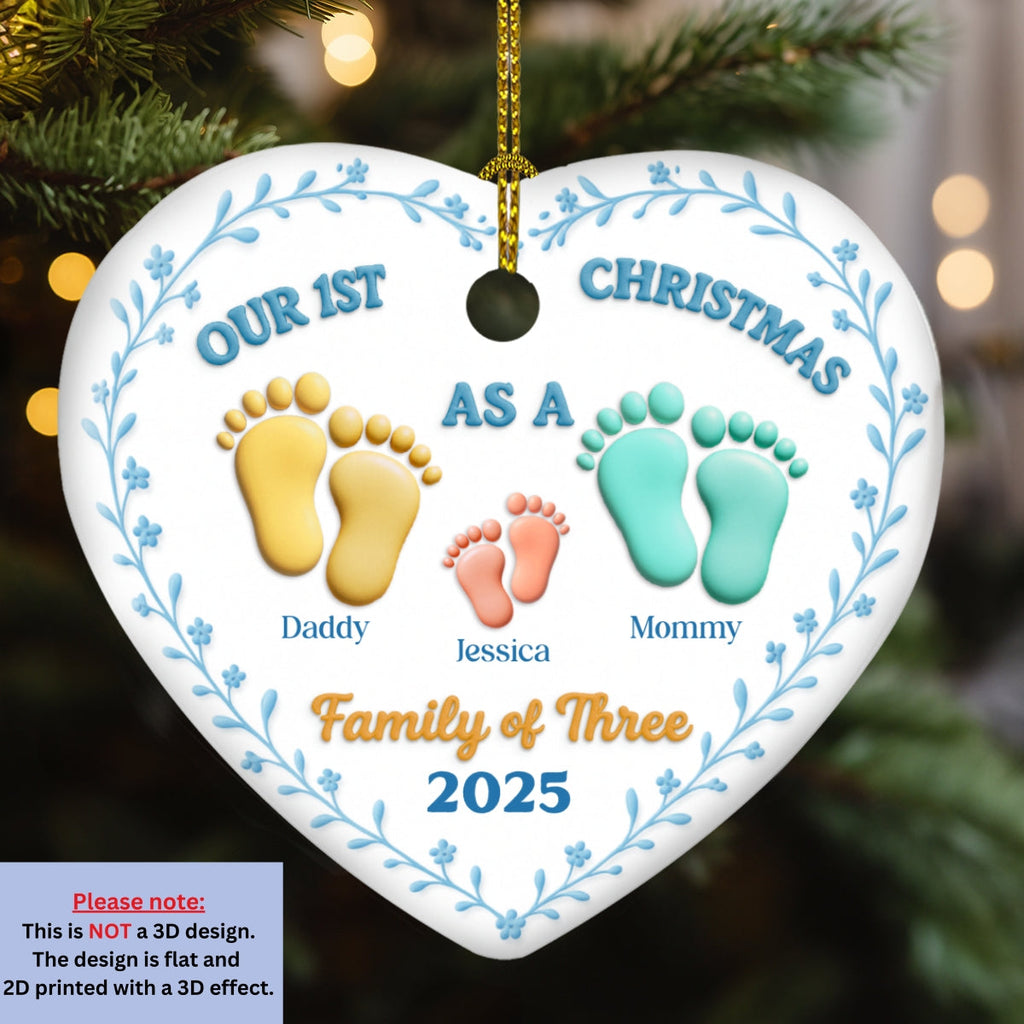 Custom First Christmas Ornament Married, Gift for Newlyweds •  Family Of - Personalized 3D Effect Ceramic Ornament