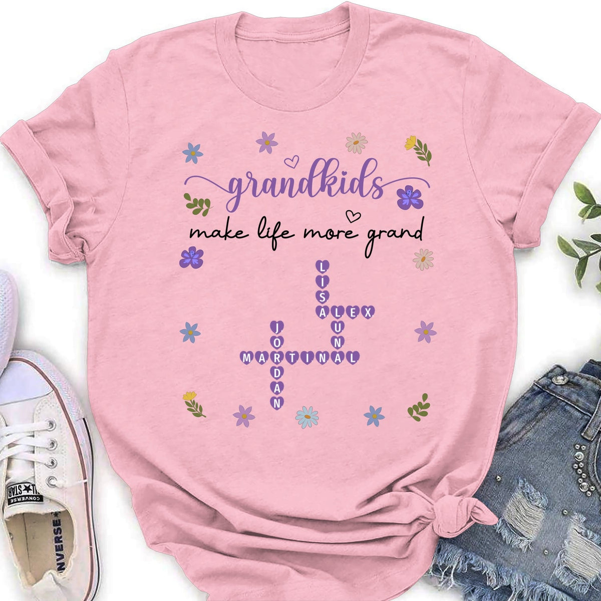 Custom Christmas & Birthday Gift for Grandma • Grandkids Make Life More Grand Crossword - Personalized Shirt