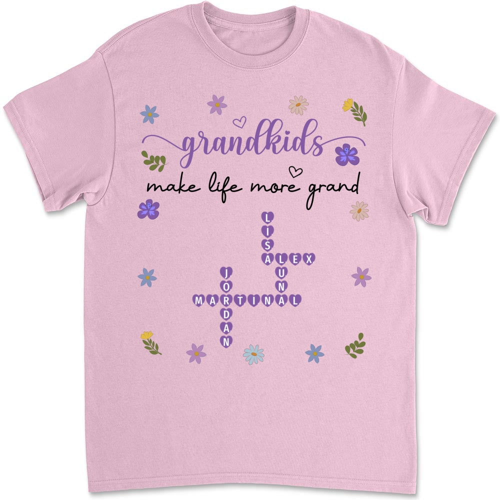 Custom Christmas & Birthday Gift for Grandma • Grandkids Make Life More Grand Crossword - Personalized Shirt