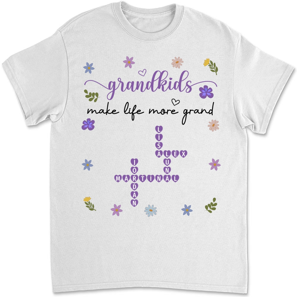 Custom Christmas & Birthday Gift for Grandma • Grandkids Make Life More Grand Crossword - Personalized Shirt
