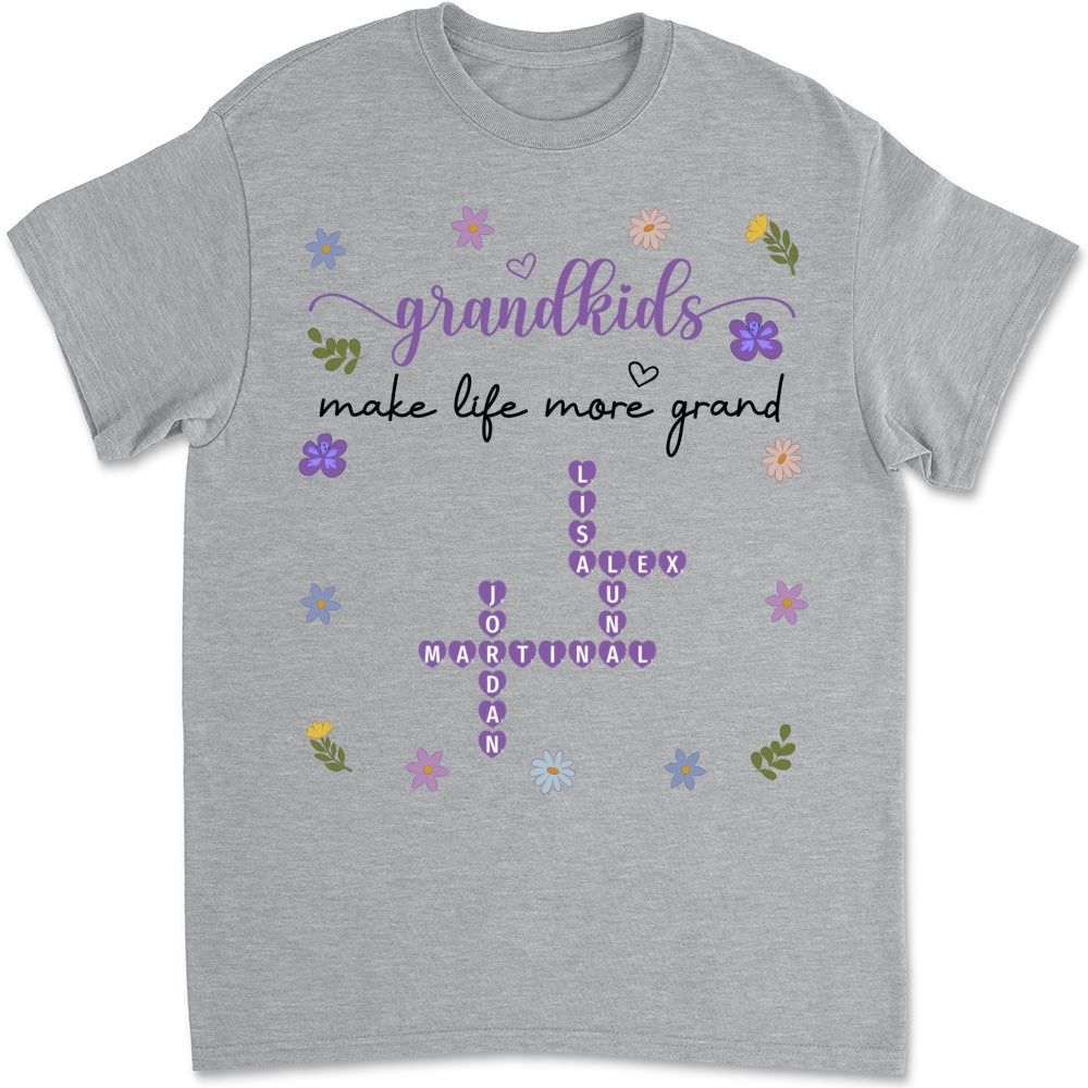 Custom Christmas & Birthday Gift for Grandma • Grandkids Make Life More Grand Crossword - Personalized Shirt