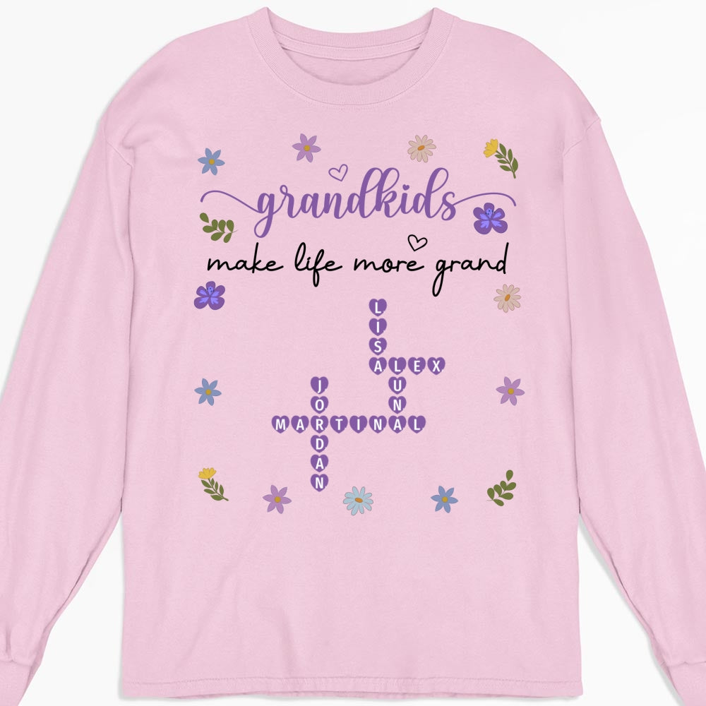 Custom Christmas & Birthday Gift for Grandma • Grandkids Make Life More Grand Crossword - Personalized Shirt
