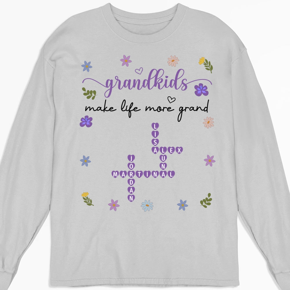 Custom Christmas & Birthday Gift for Grandma • Grandkids Make Life More Grand Crossword - Personalized Shirt