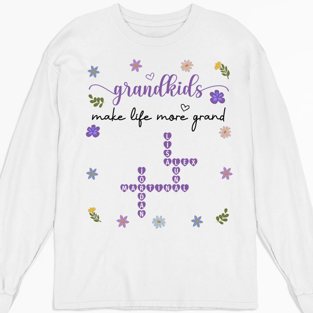 Custom Christmas & Birthday Gift for Grandma • Grandkids Make Life More Grand Crossword - Personalized Shirt