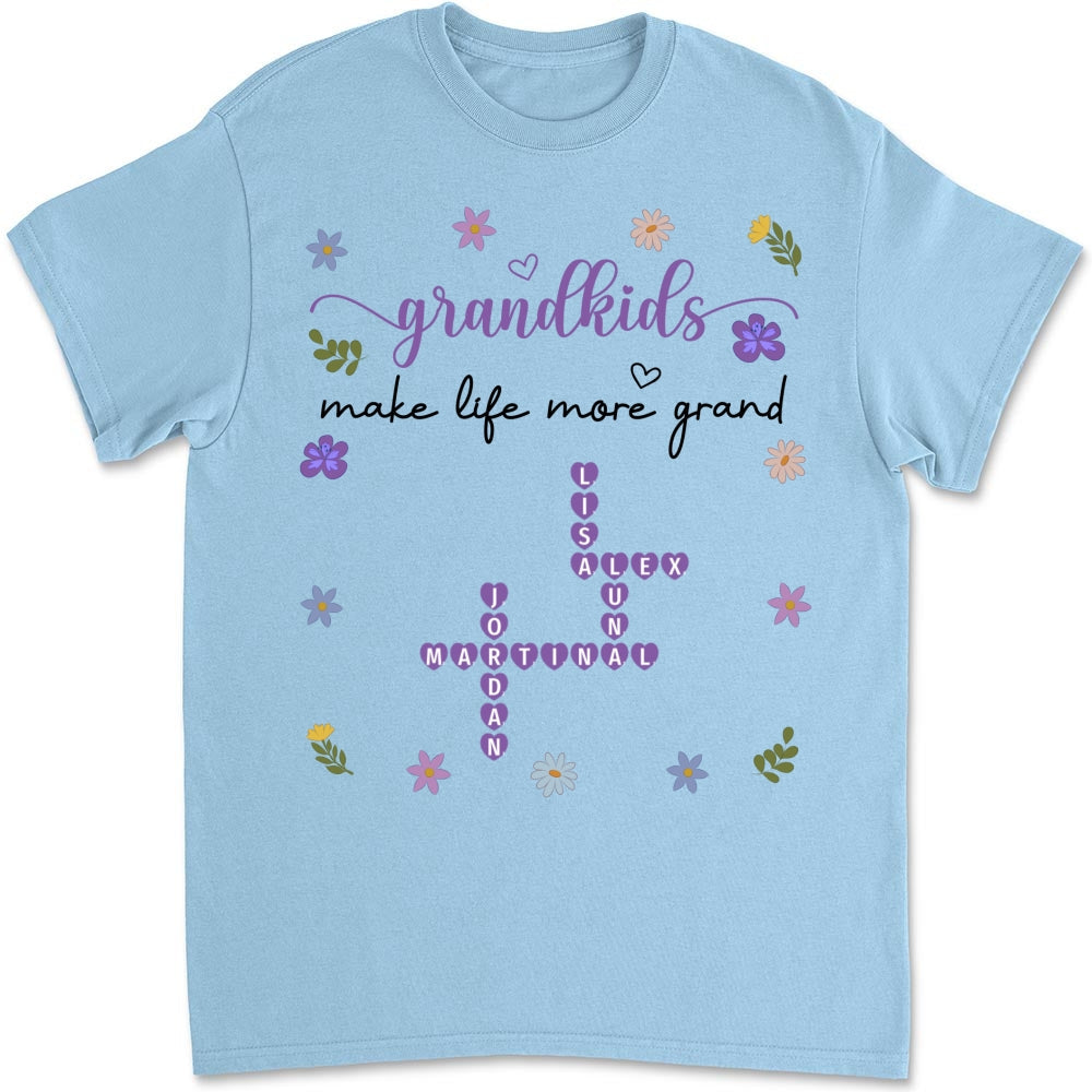 Custom Christmas & Birthday Gift for Grandma • Grandkids Make Life More Grand Crossword - Personalized Shirt