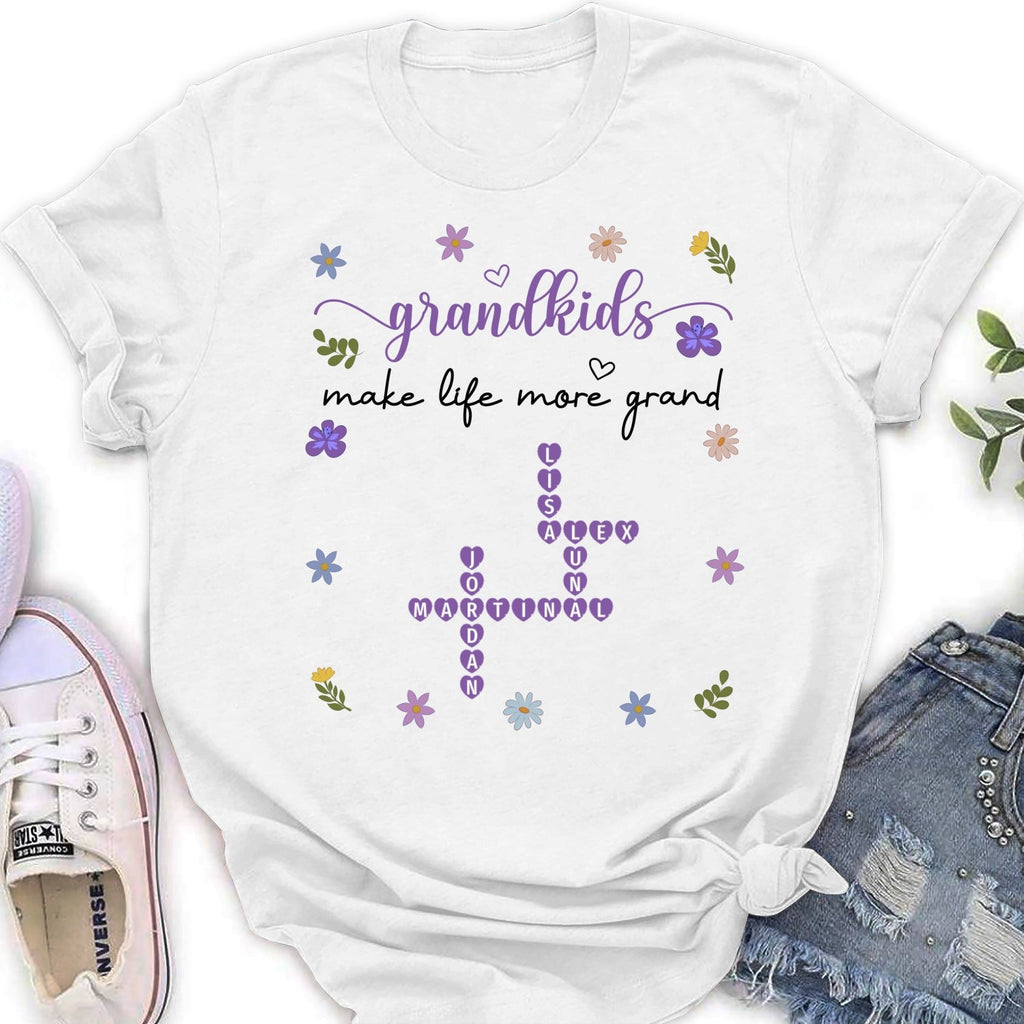 Custom Christmas & Birthday Gift for Grandma • Grandkids Make Life More Grand Crossword - Personalized Shirt