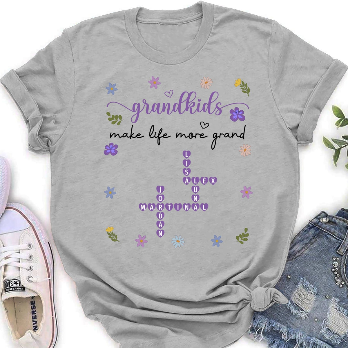 Custom Christmas & Birthday Gift for Grandma • Grandkids Make Life More Grand Crossword - Personalized Shirt