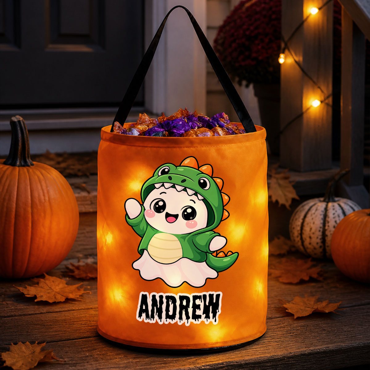 Trick Or Treat Ghost - Personalized Light Up Basket