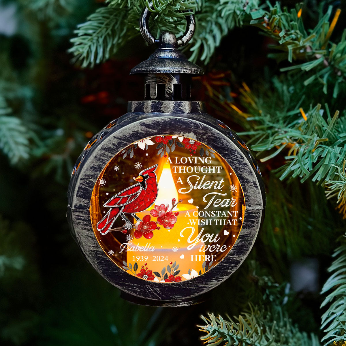 Custom Name Memorial Christmas Night Light, Remembrance Gifts • Always With You Cardinal - Personalized Christmas Lantern