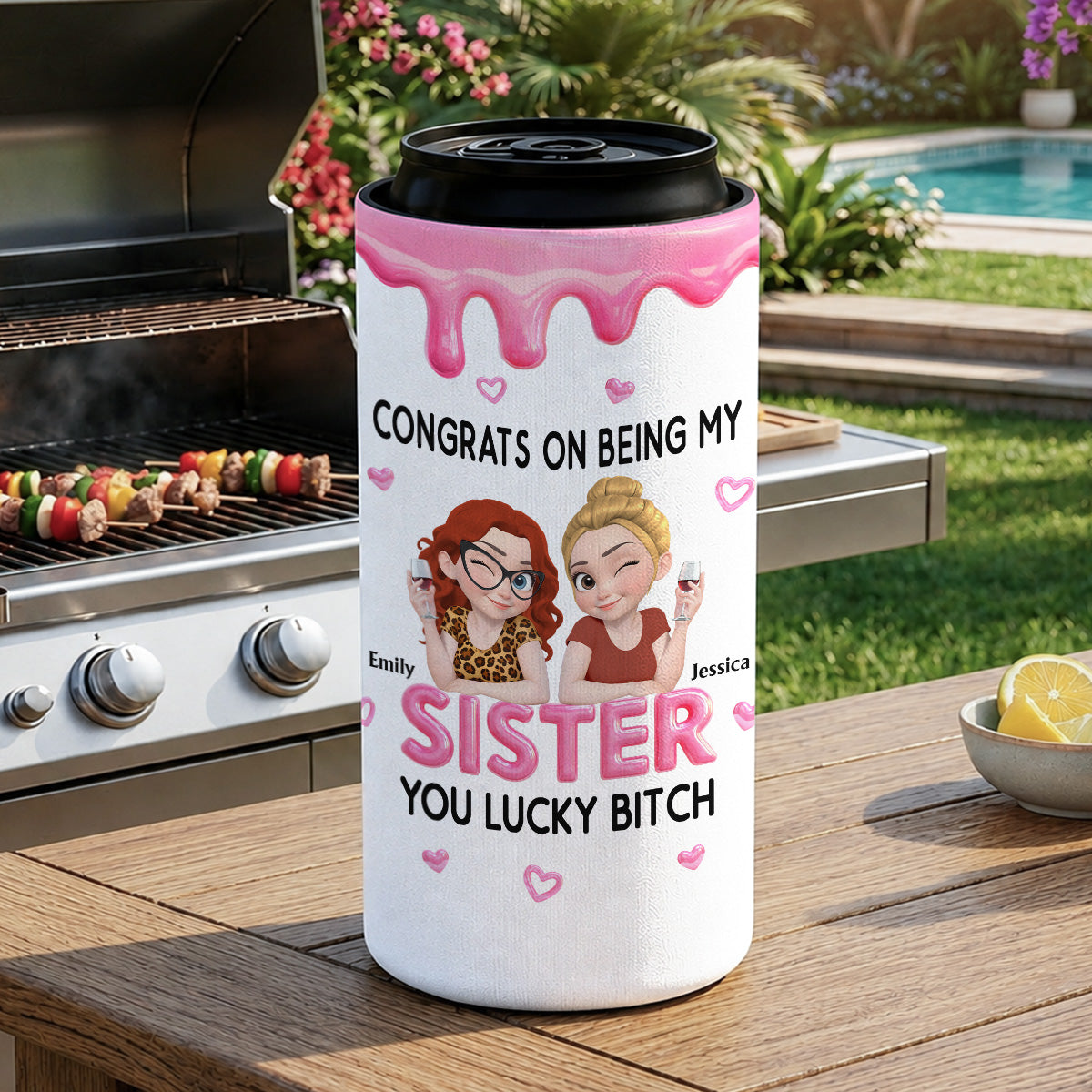 Congrats My Sister - Personalized Skinny Can Cooler