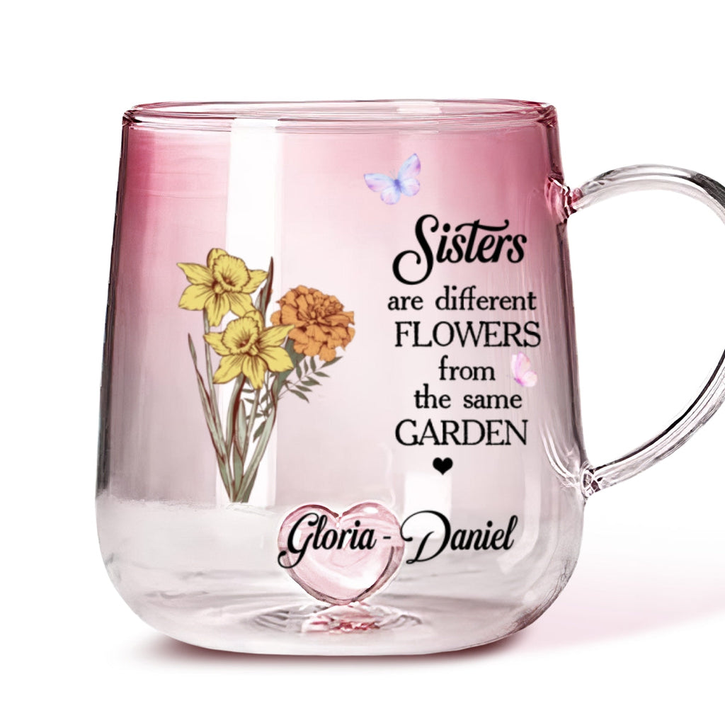 Custom Christmas & Birthday Gift For Sister • Floral Sisters Forever - Personalized Pink Gradient Glass Mug