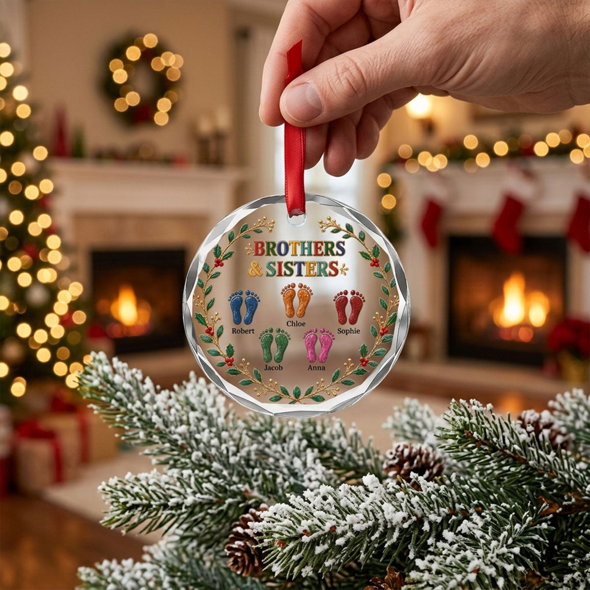 Custom Brothers & Sisters Christmas Ornament •  Forever Siblings - Personalized Glass Ornament
