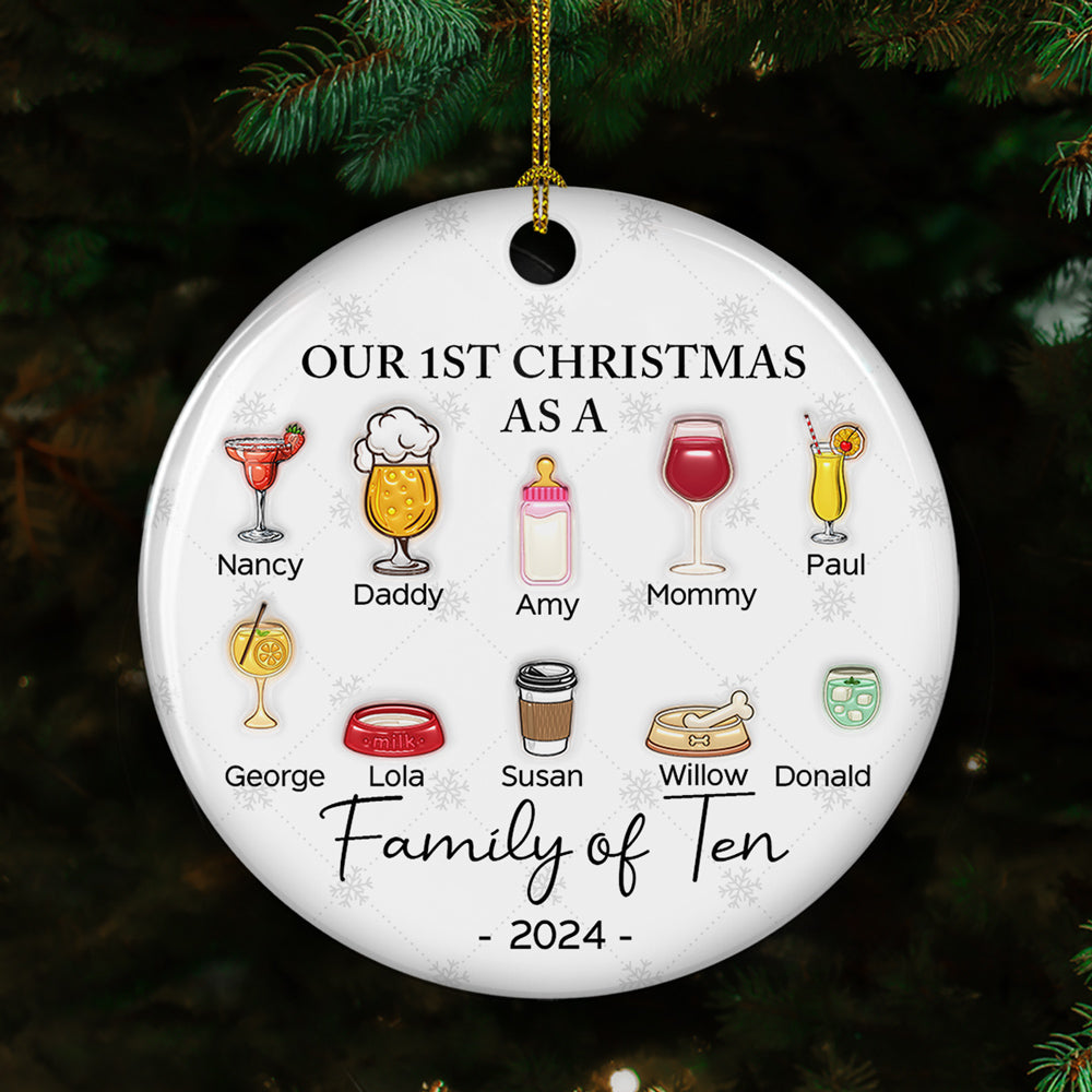 Custom Family First Christmas Ornament •  Cheering First Christmas As A Family - Personalized 3D Inflated Effect Ceramic Ornament