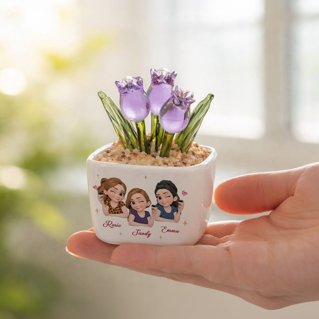 Custom Flower Keepsake, Glass Home Decor Gift for Best Friend • My Sister By Heart - Personalized Glass Everlasting Tulips