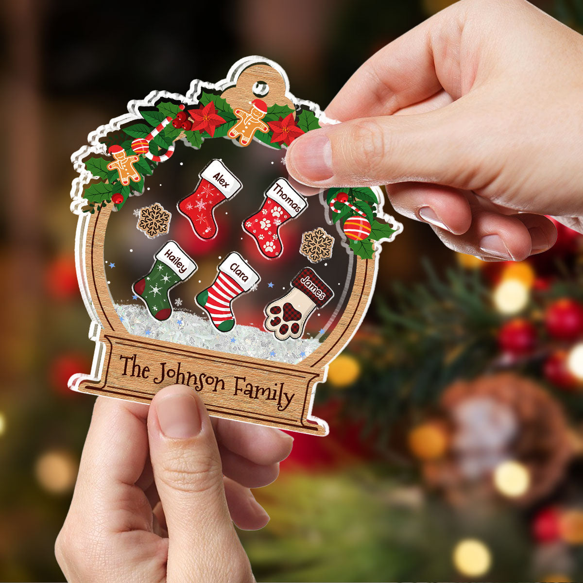 Custom Family Ornament, Christmas Gift for Family Members •  Funny Stocking - Personalized Acrylic Shaker Ornament