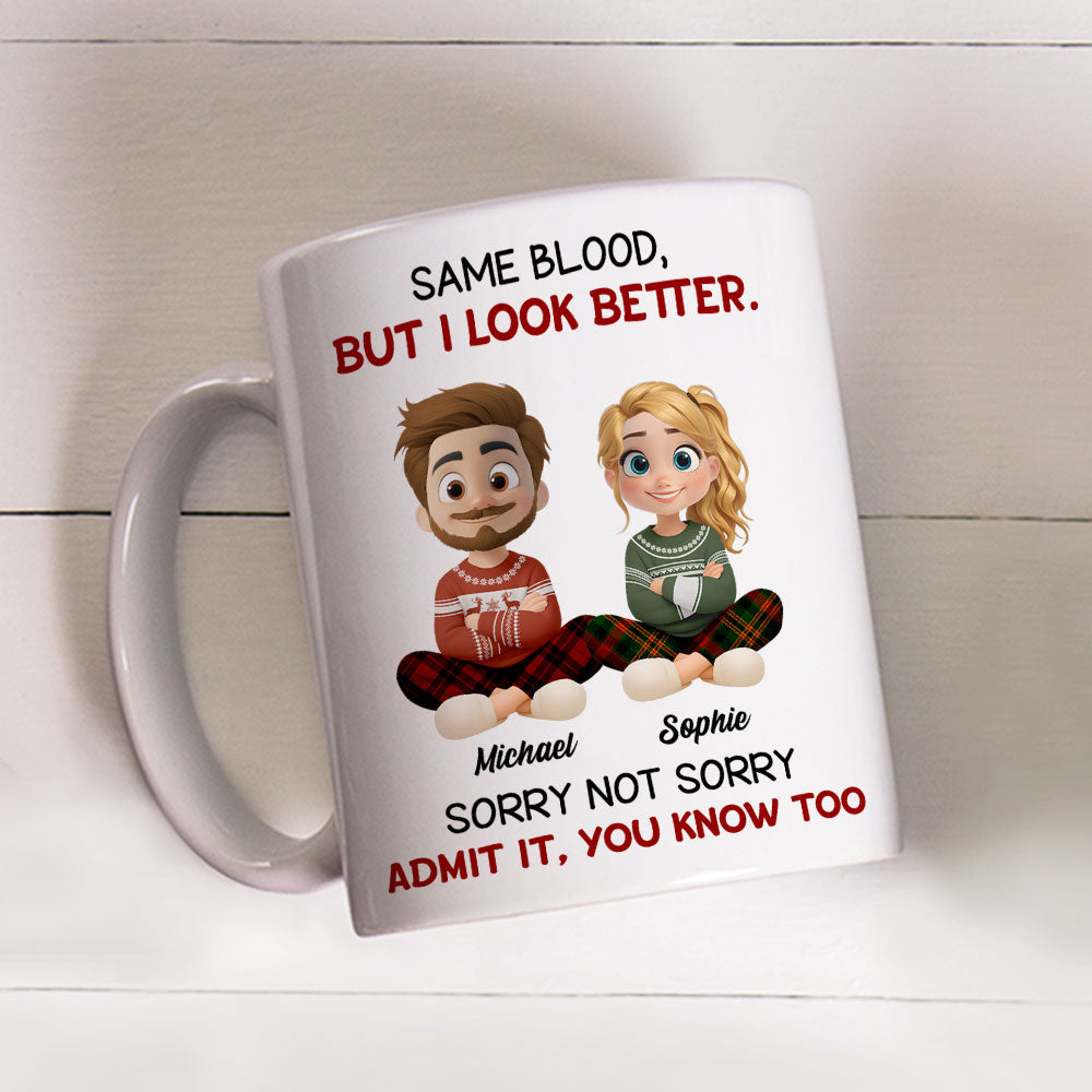 Custom Christmas & Birthday Gift for Brother & Sister • Guess Who Got The Looks - Personalized Coffee Mug