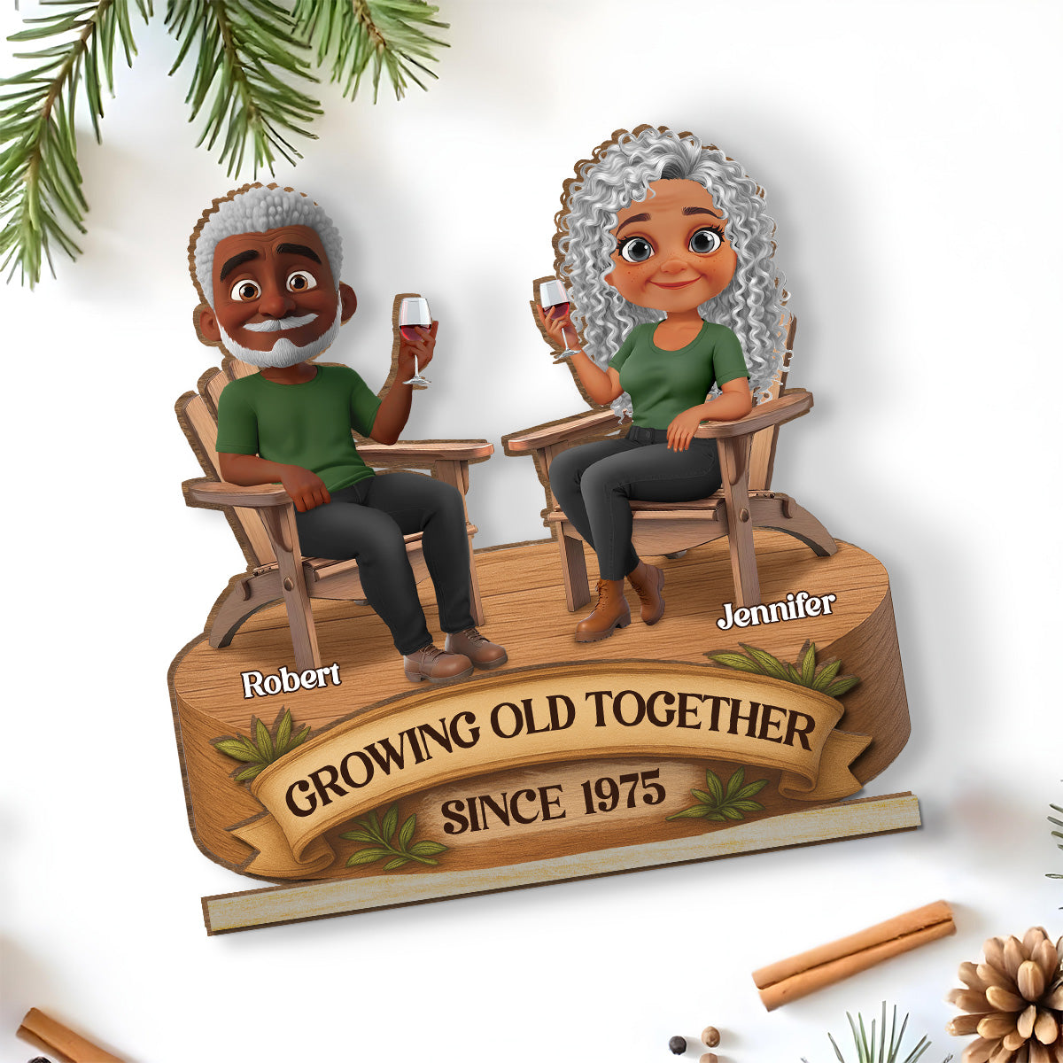 Custom Couple's Decor, Anniversary & Wedding Gift • Love That Grows With Time - Personalized 2-Layer Wood Plaque With Flat Base