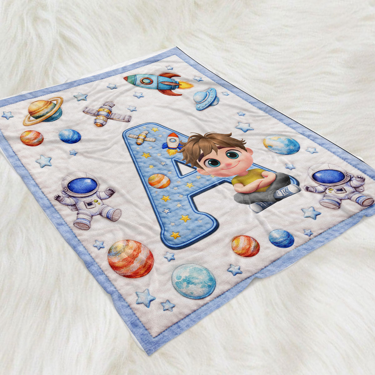 Little One Initial World - Personalized Fleece Blanket