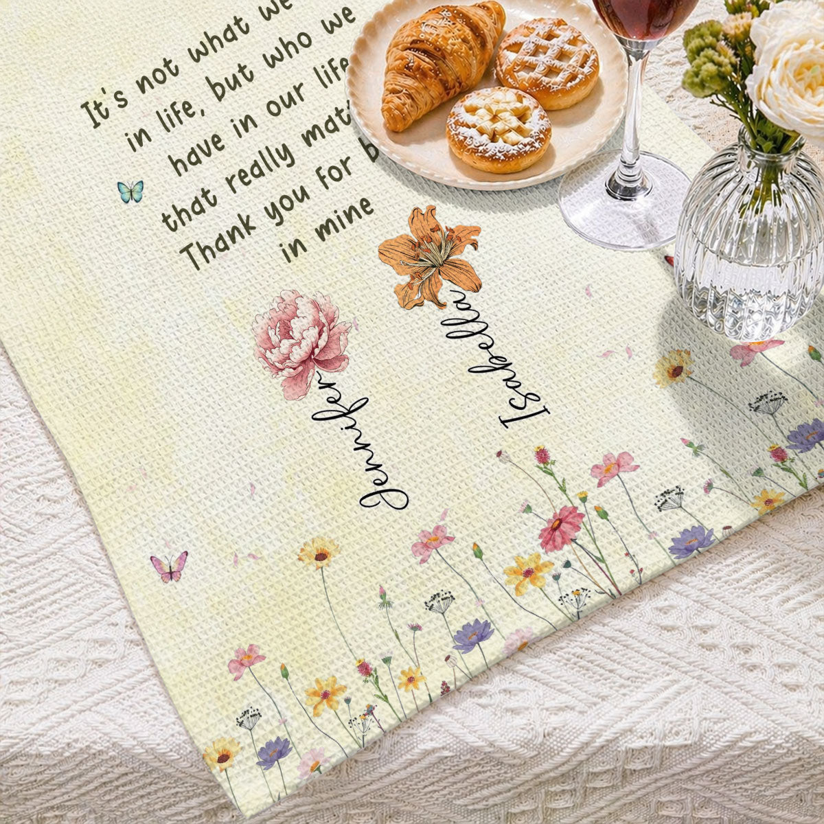 Custom Sister Kitchen Towel With Names, Birthday Christmas Gift For Sister Sibling • Thank You For Being In Mine - Personalized Kitchen Towel
