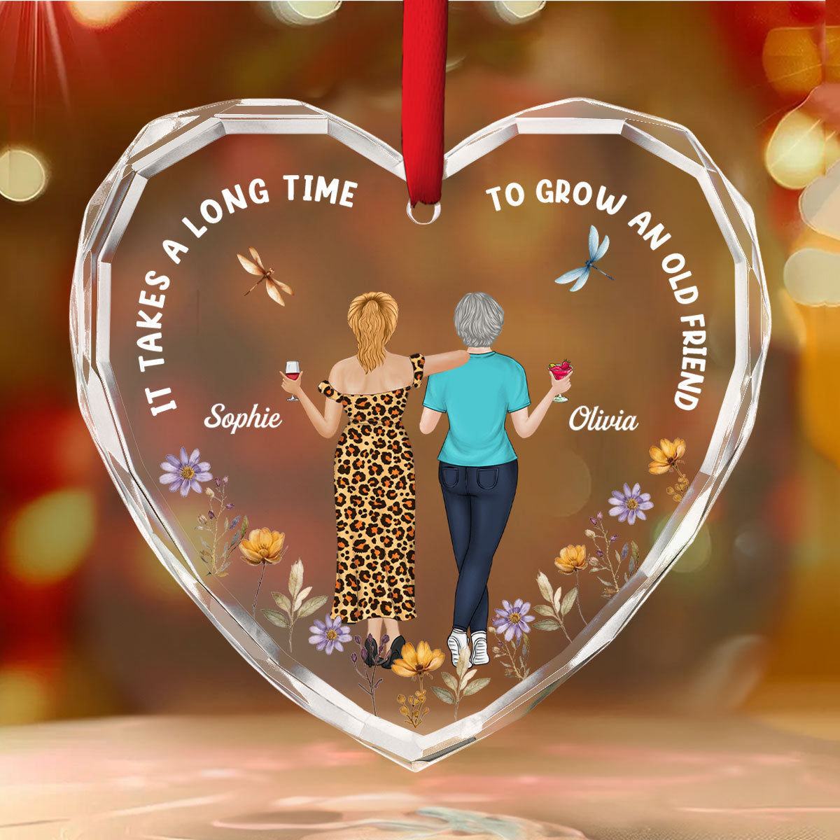 Custom Friendship Christmas Ornament, Best Friend Gift •  Our Hearts Are Very Old Friends - Personalized Glass Ornament