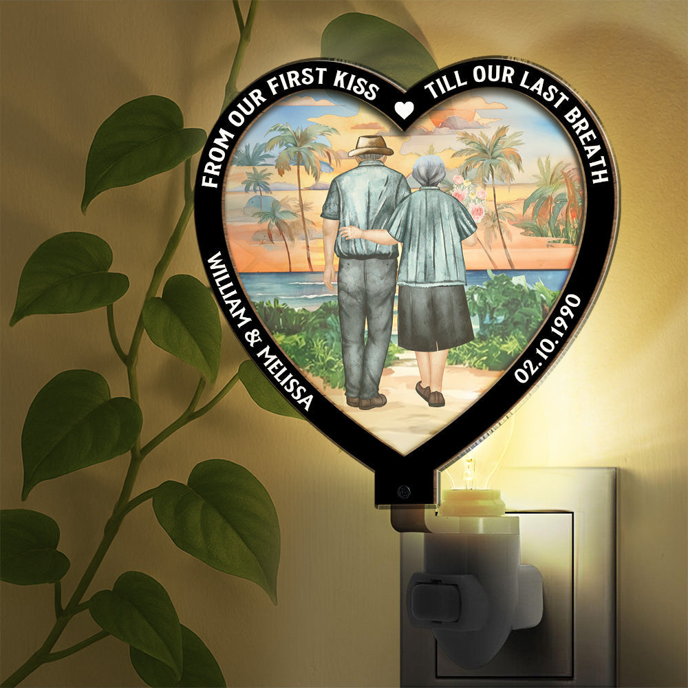 Custom Anniversary, Wedding, Christmas Gift For Wife, Her • From Our First Kiss Version 2 - Personalized Wood And Acrylic Night Light