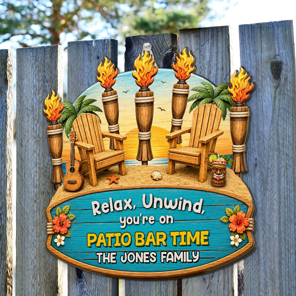 Custom 3D Family Summer Backyard, Patio & Porch Decor • Relax Time - Personalized Wood Sign