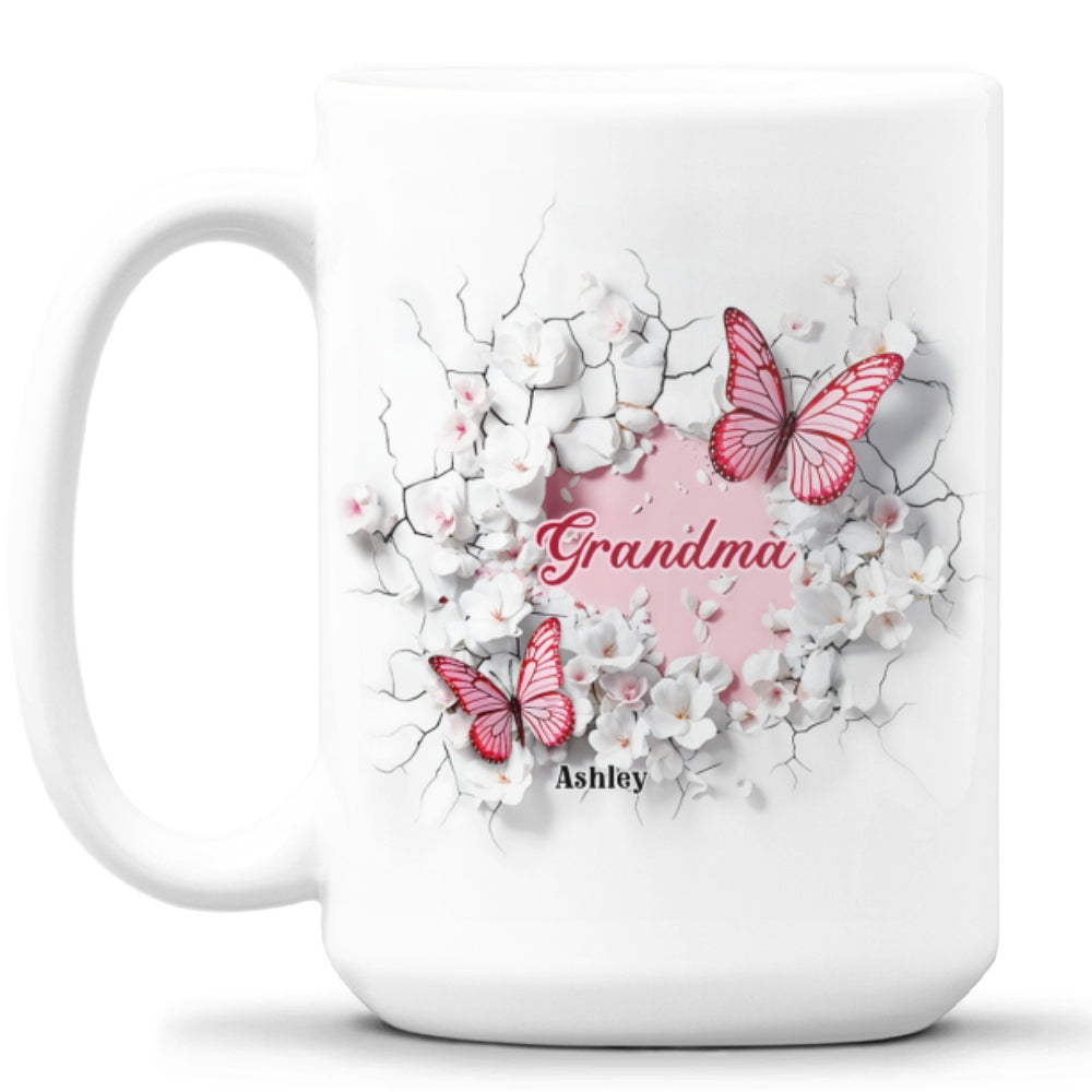 Custom Christmas & Birthday Gift For Grandma • Grandma Butterfly - Personalized 3D Inflated Effect Coffee Mug