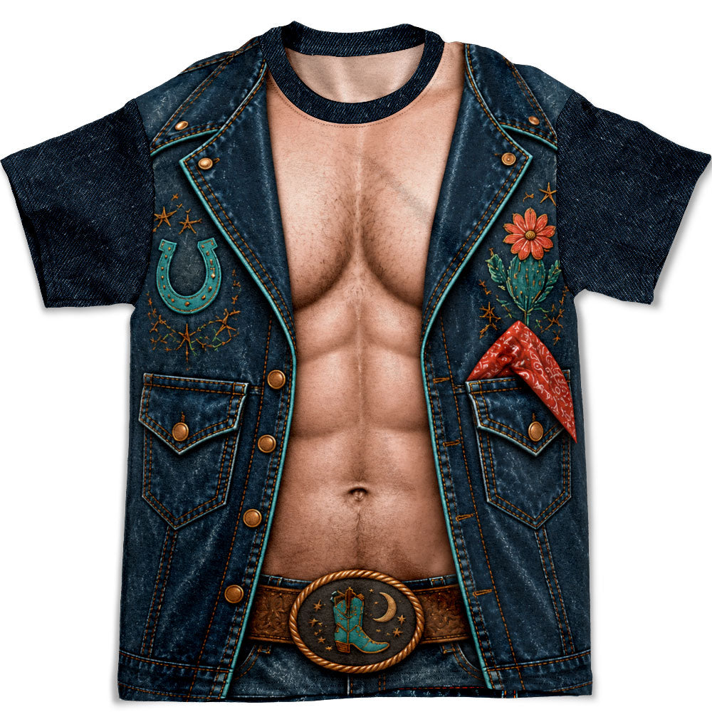 Custom Christmas Anniversary Keepsake Gifts For Husband • Western Cowboy Cactus - Personalized All-over-print T-shirt