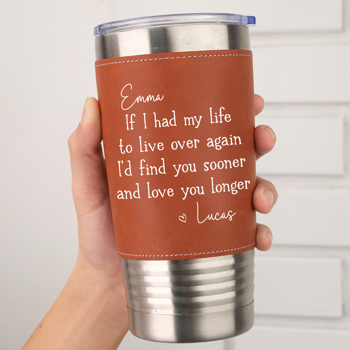 Custom Christmas Anniversary Gifts For Husband • Love You Longer - Personalized Leather Tumbler