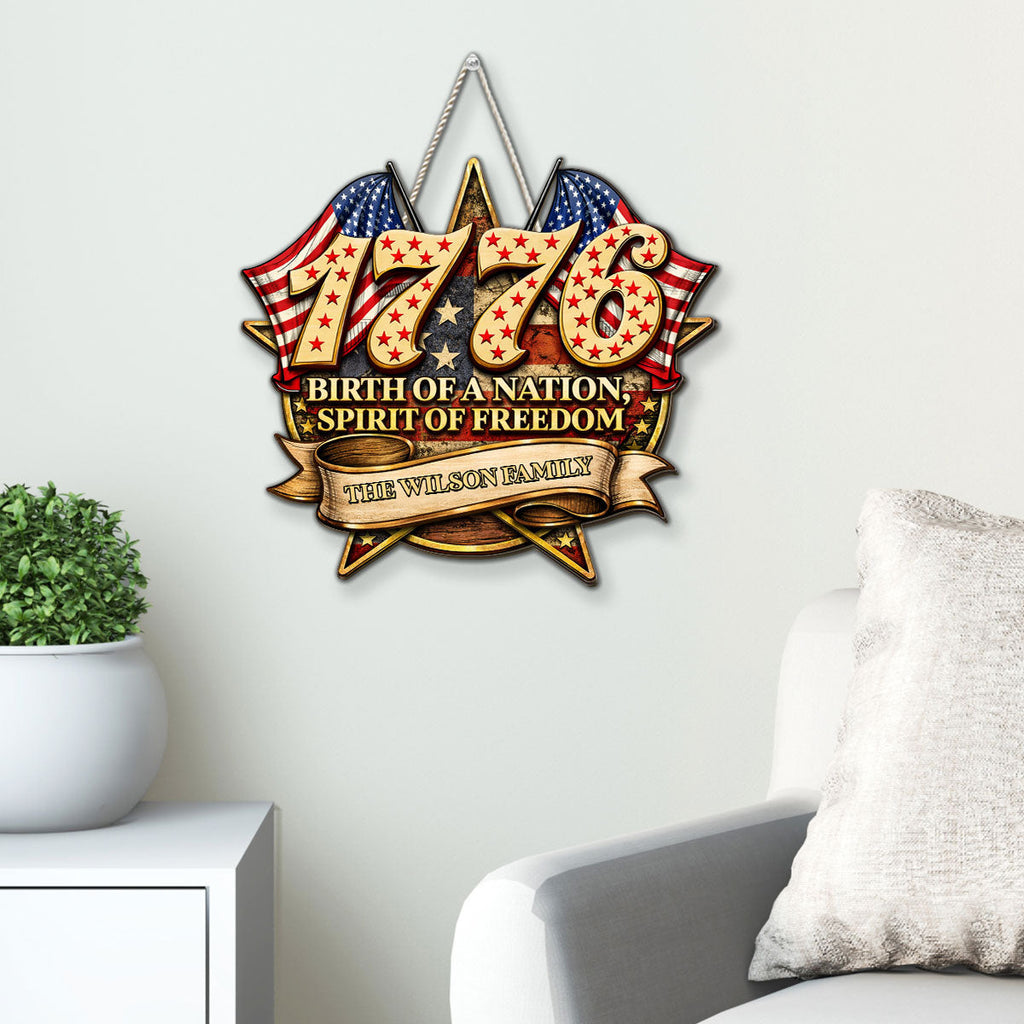 Custom Family Patriotic Hanging Decor, 4th of July • The Birth Of The Nation - Personalized Wood Sign