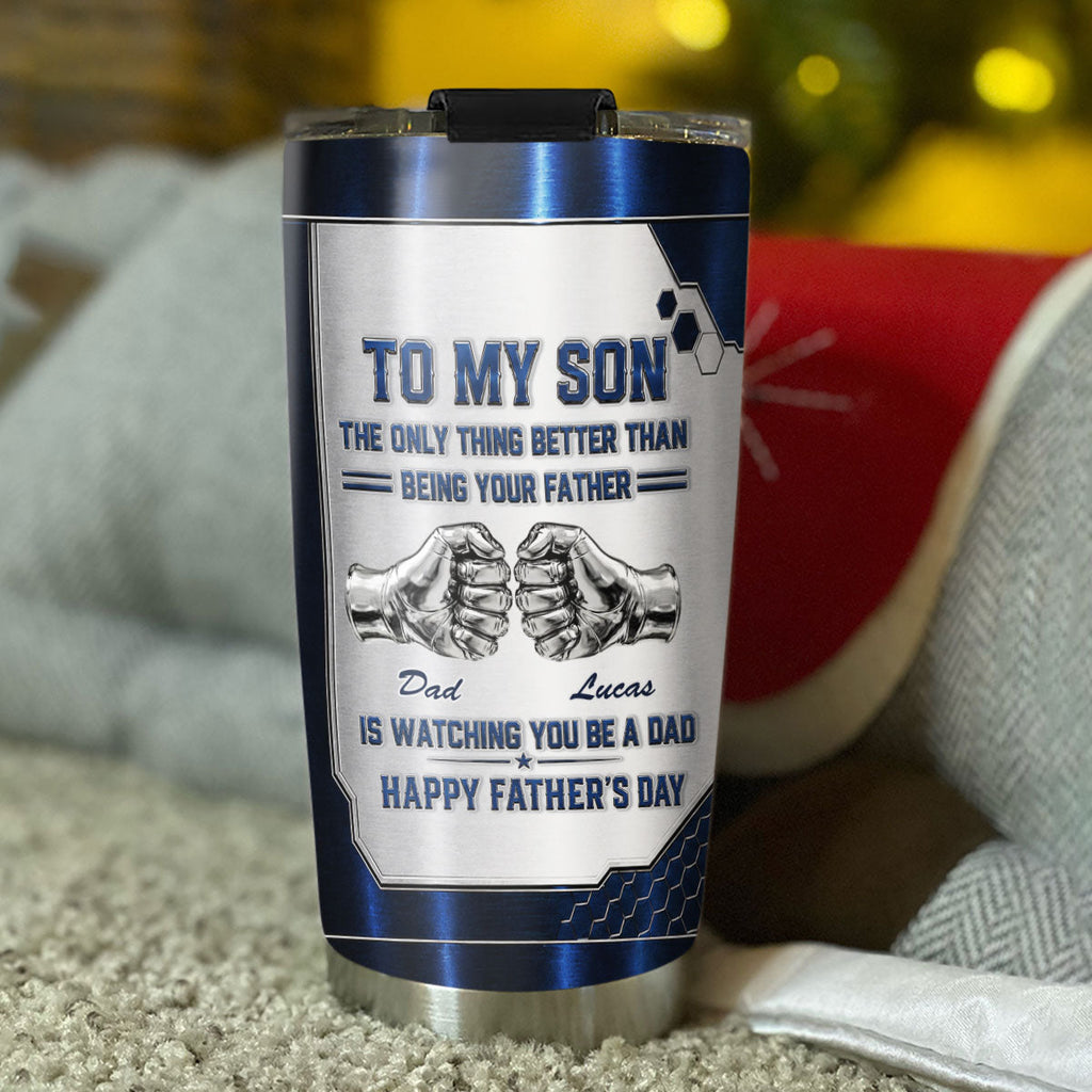 Custom Father's Day Birthday Gifts For Son • Watching My Son - Personalized 3D Effect Tumbler