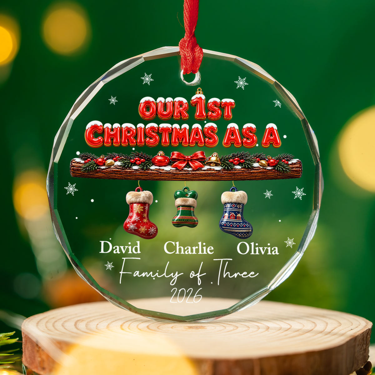 Custom Family Ornament, Christmas Gift for Family Members •  Our First Christmas as a Family - Personalized Glass Ornament