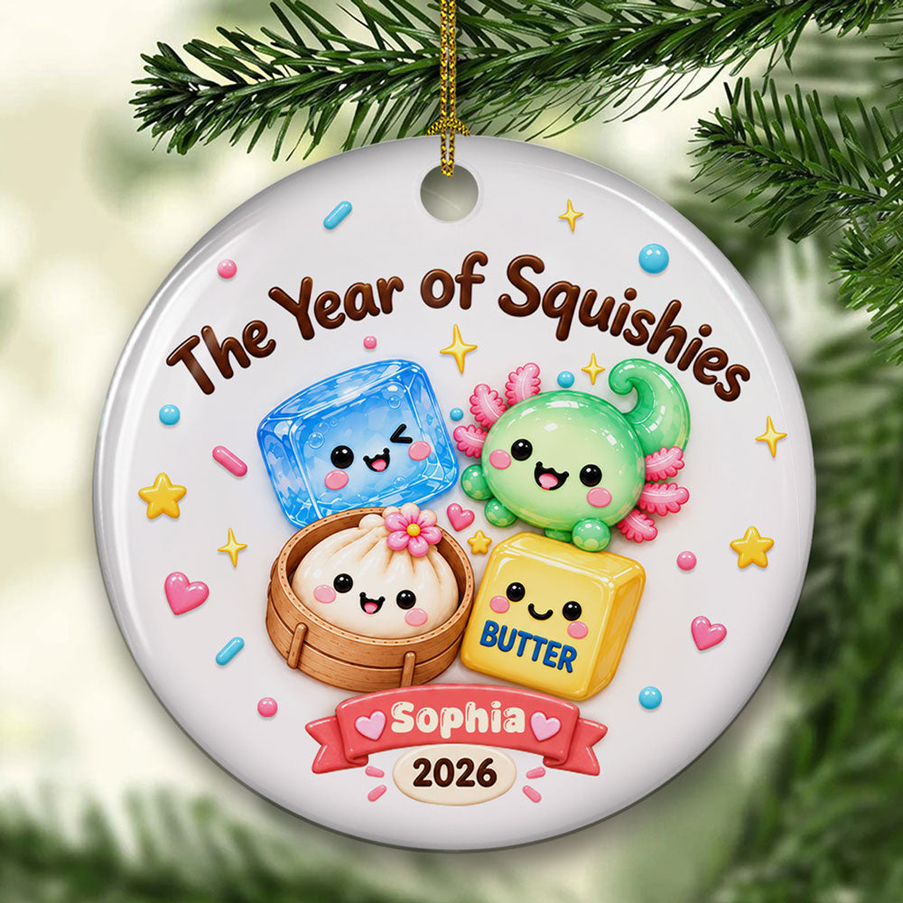 Custom Cute Gift For Kids 2026 Dumpling Squishy Hunter • The Year Of Squishies - Personalized 3D Inflated Effect Ceramic Ornament