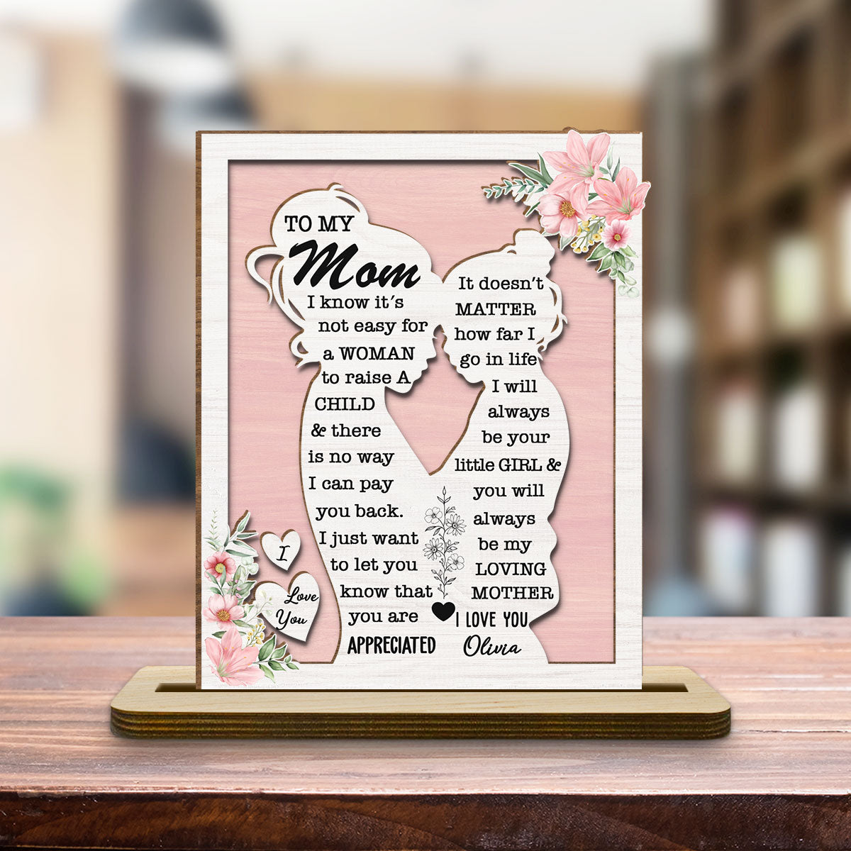 Custom Mother's Day Decor, Gift for Mom & Grandma • To My Mommy - Personalized 2-Layer Wood Plaque With Flat Base