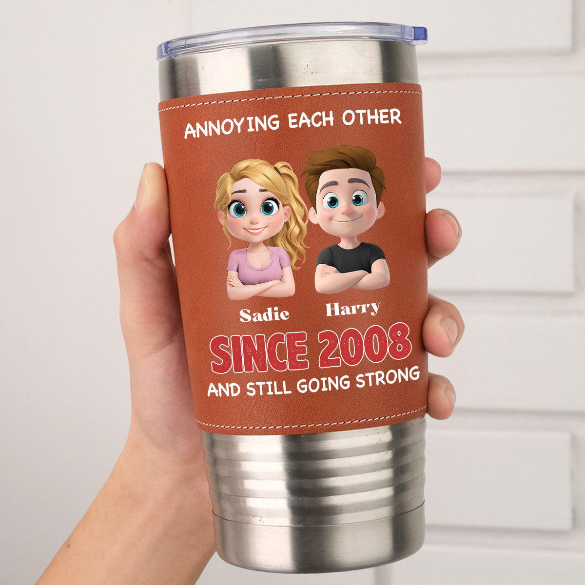 Custom Christmas Anniversary Gifts For Husband • With You Forever - Personalized Leather Tumbler
