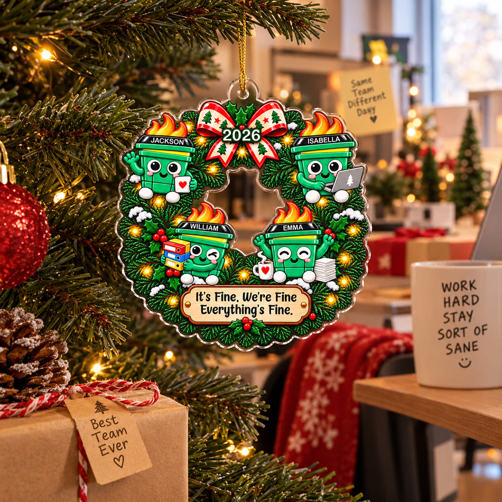 Custom Coworker Christmas Ornament, Team Appreciation Gift •  Somehow This Team Still Works - Personalized 3D Effect Acrylic Ornament