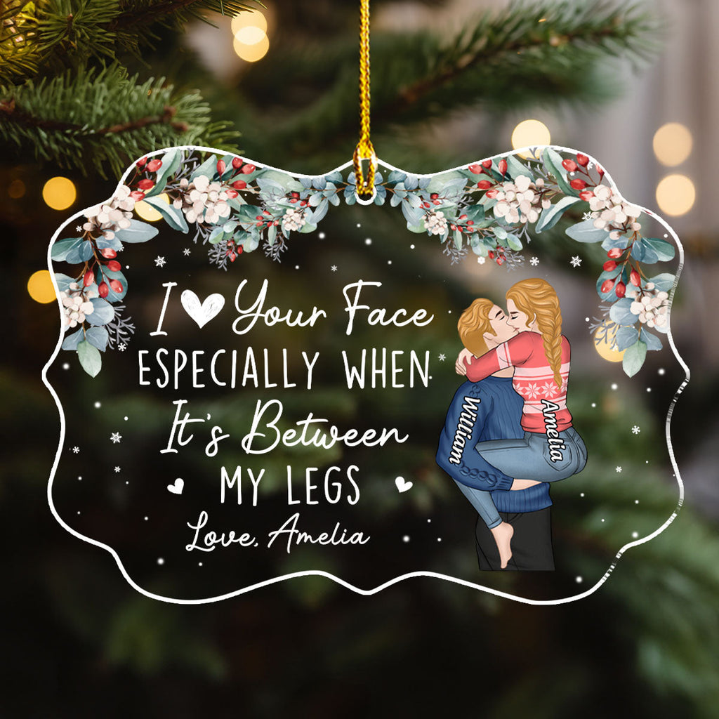 Custom Couple Christmas Ornament, Anniversary Gift •  I Love Your Face - Personalized Acrylic Ornament