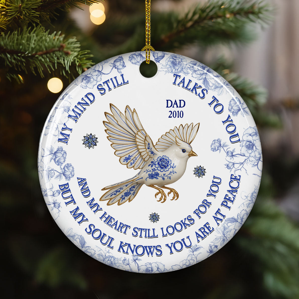 Custom Memorial Christmas Ornament, Sympathy Keepsake •  My Mind My Heart My Soul Memorial - Personalized Ceramic Ornament