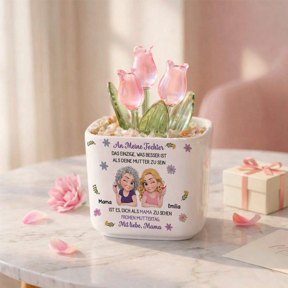 Custom Mother's Day Flower Keepsake, Glass Home Decor Gift for Daughter • Verbunden Zusammen Cartoon - Personalisierte Glas Ewige Tulpen