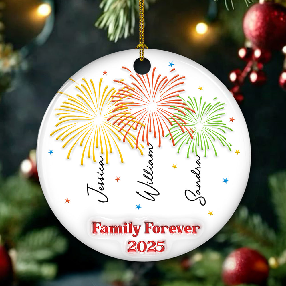 Custom Family Ornament, Christmas Gift for Family Members •  Firework Family Christmas 2025 - Personalized 3D Inflated Effect Ceramic Ornament