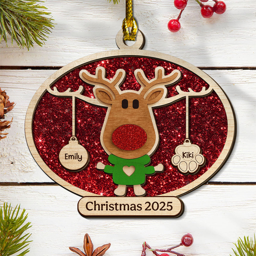 Custom Family Ornament, Christmas Gift for Family Members •  Christmas Reindeer Family Forever - Personalized 2-layered Wood Ornament