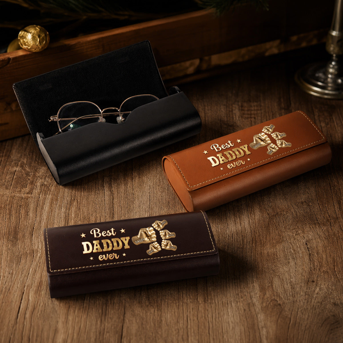 Gold Best Dad - Personalized Leather Eyeglass Case