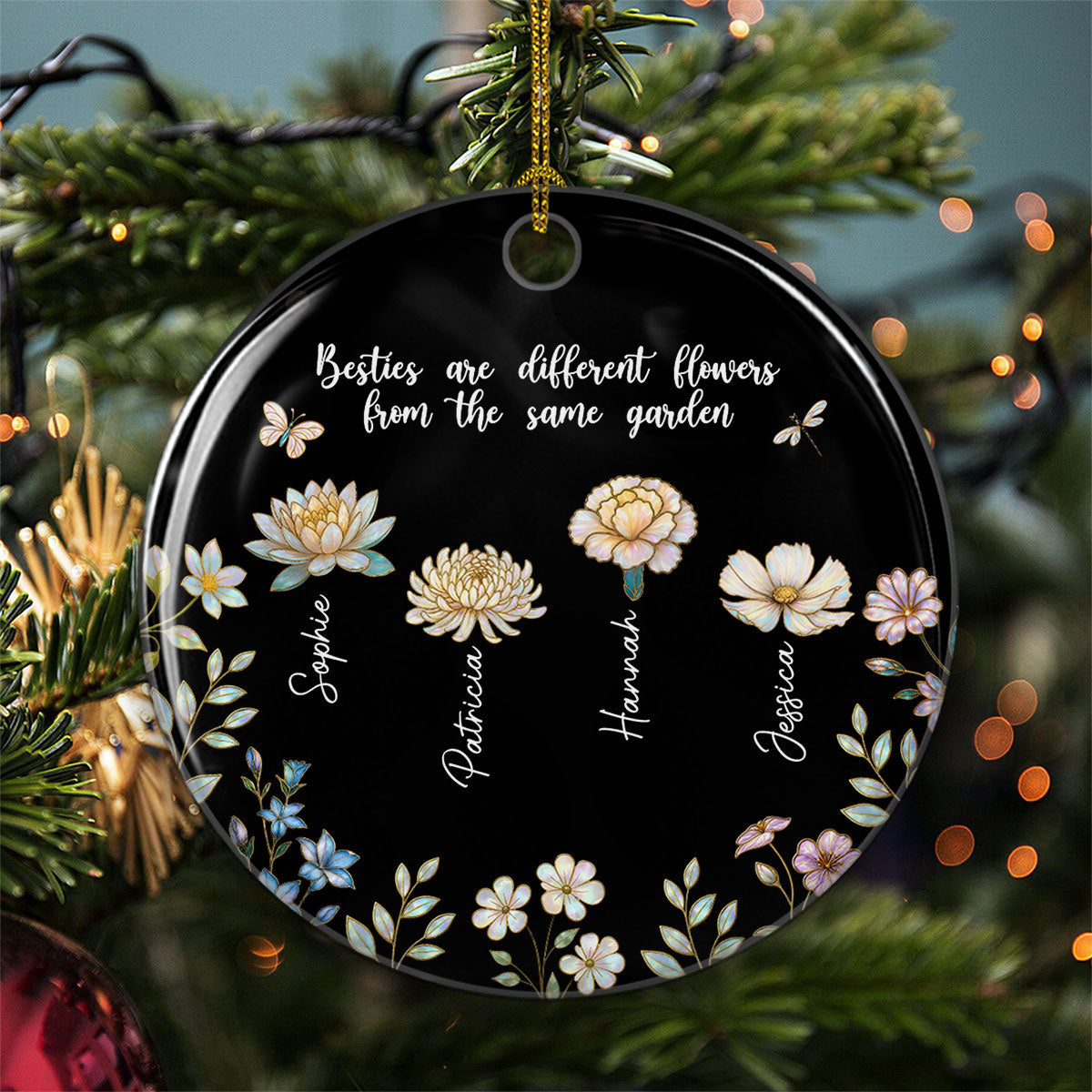 Custom Sister Christmas Ornament •  Birth Flower Sisters Are Different Flowers - Personalized Ceramic Ornament